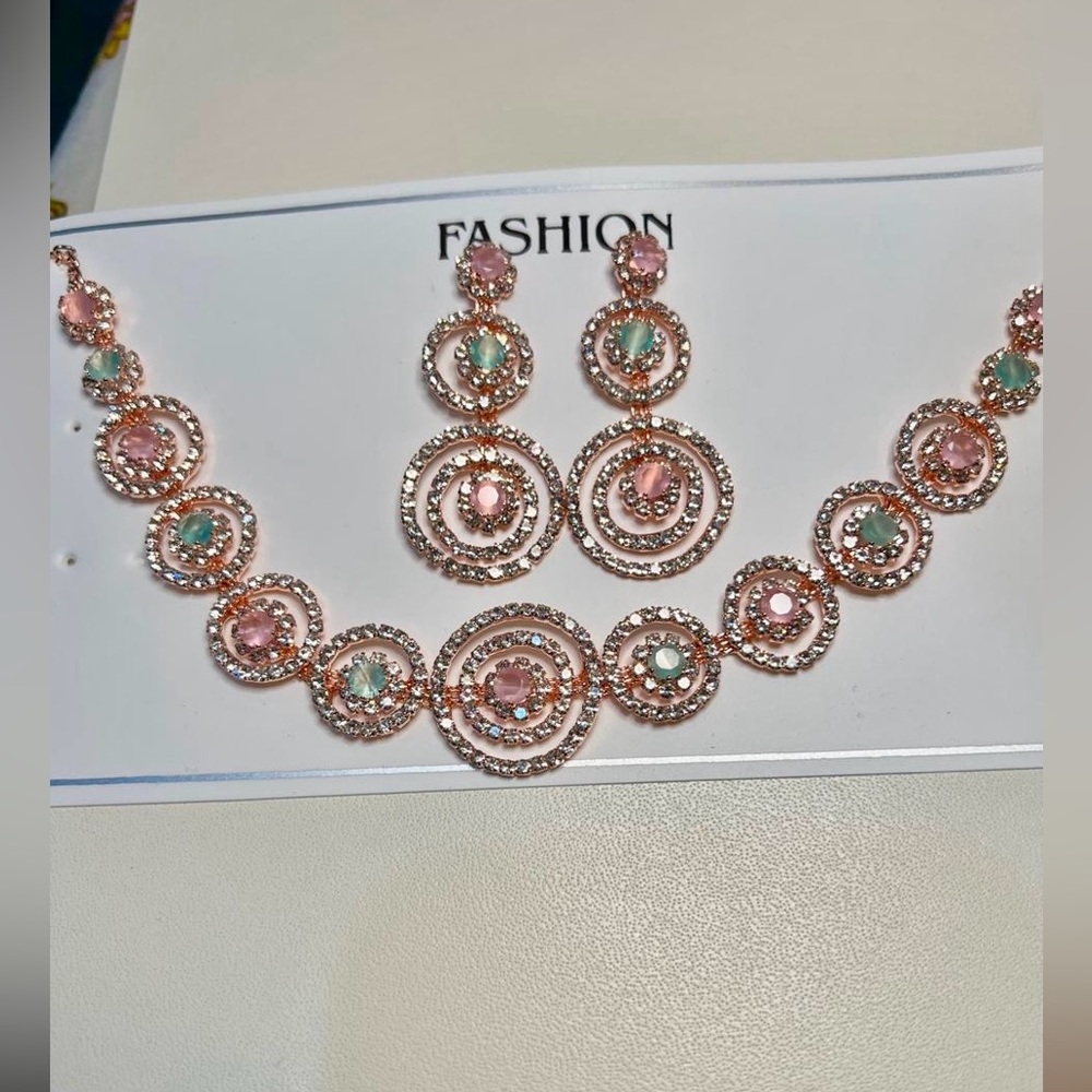 Elegant Pink and Green Fashion Jewelry Set